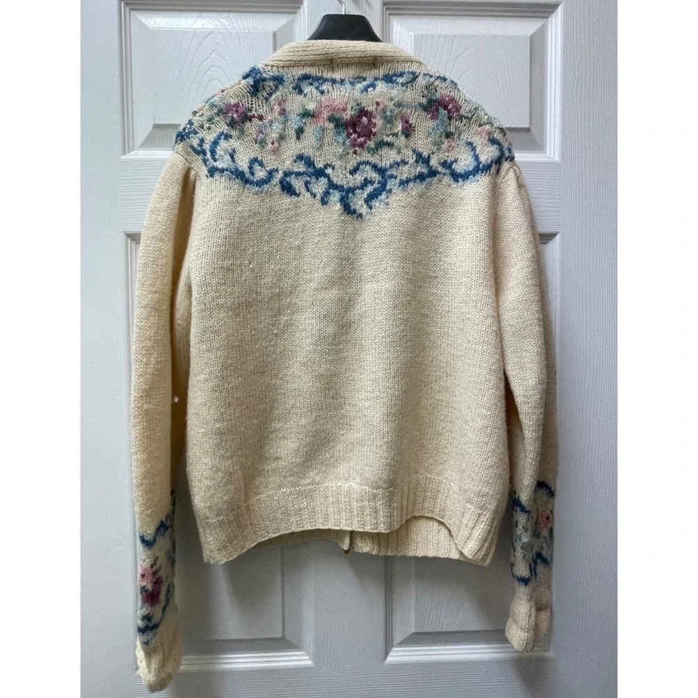 Vintage Outback Red Women's Medium Floral Cardigan Sweater 100% Wool Knit - Picture 7 of 16